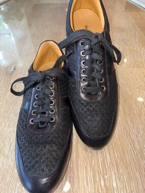 Mezlan Black Leather & Textile Lace-Up Sneakers